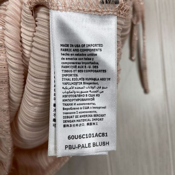 Bebe Women's Cross Detail Ruffle Top Pink Size Small Metallic Striped - Picture 6 of 6